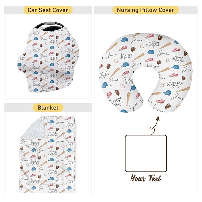 Rucekia Baby Nursing Pillow Cover - Personalized Name Baseballs Theme Breastfeeding U-Shaped for Bottle Feeding, Ultra Soft Comfortable Breastfeeding Pillow Cover for Infant Baby Boys and Girls