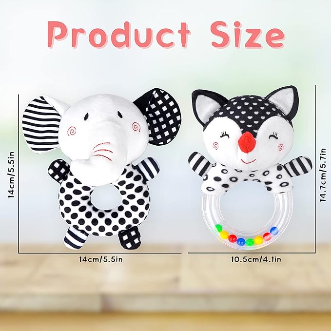 Baby Rattles 0-6 Months Newborn Toys Infant Toys 0-6 Months Rattles for Babies 0-6 Months Baby Toys 0-6 Months, Black and White High Contrast Baby Toys for 0 3 6 9 12 Months (Baby Rattles)