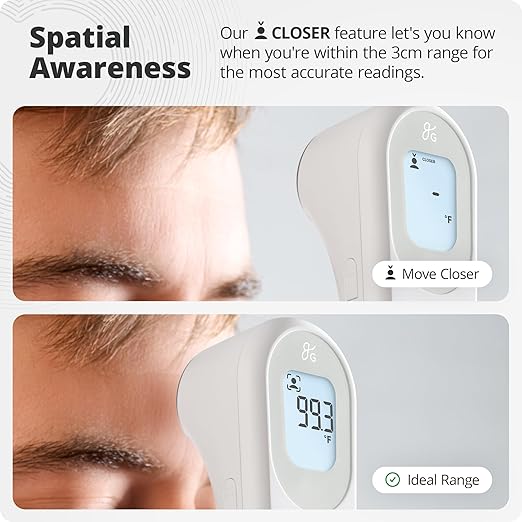Greater Goods No-Touch Infrared Digital Thermometer for Adults, Kids, and Babies, Forehead Thermometer with Ergonomic Grip, Fever Alarm, White