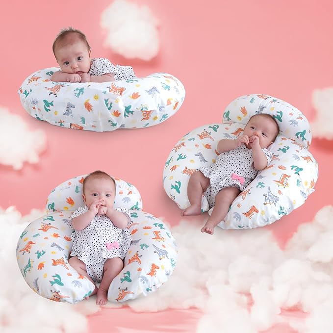 AMASKY Nursing Pillow, More Support for Mom and Baby, Removable Cotton Cover and Colorful Animal Patterns, Machine Washable, Plus Size Baby Pillow, White, Pallet of Product