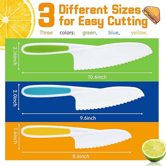 Montessori Toddler Knife Set-3PCS Kids Safe Knives for Real Cooking Kids Cooking Sets Real Cooking Kitchen Tools Toddler Friendly Knives