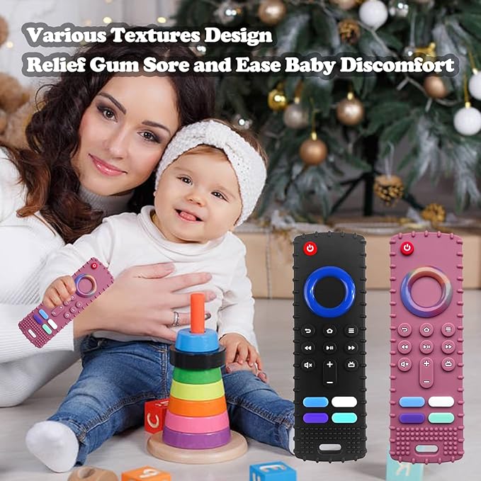 2Pcs Silicone Teething Toys, TV Remote Control Shape Teethers for Babies Teething Toys, Silicone TV Remote Teether BPA Free/Dishwasher/Refrigerator Safe
