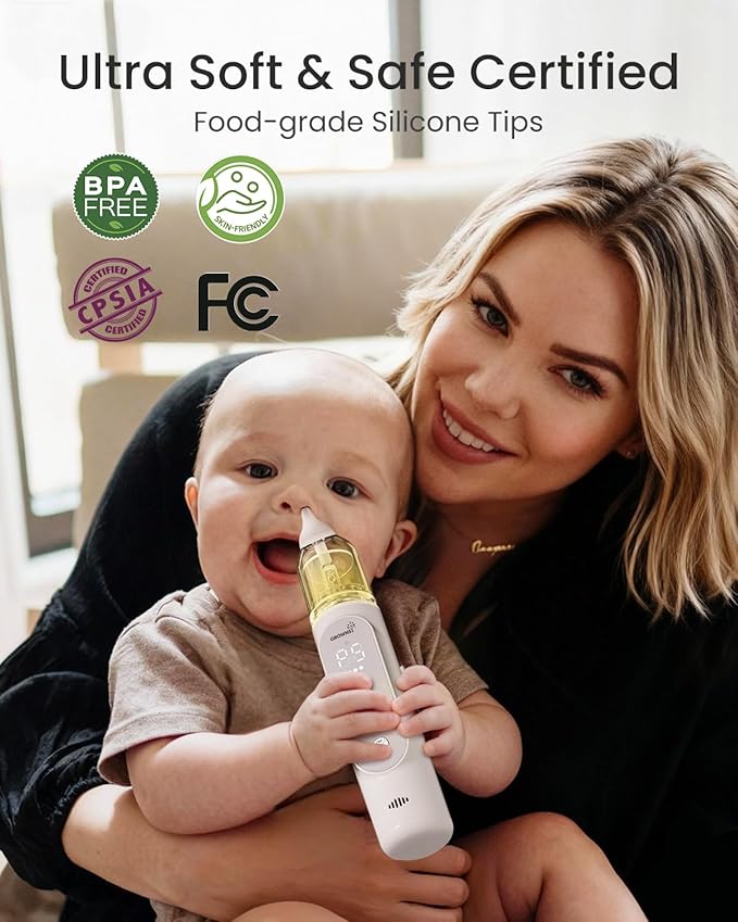 GROWNSY Nasal Aspirator for Baby, Upgraded 5 Suction Levels Baby Nose Sucker, IPX7 Waterproof Electric Nose Suction for Baby, Booger Sucker for Toddlers with Automatic Cleaning &Music &Light Functions