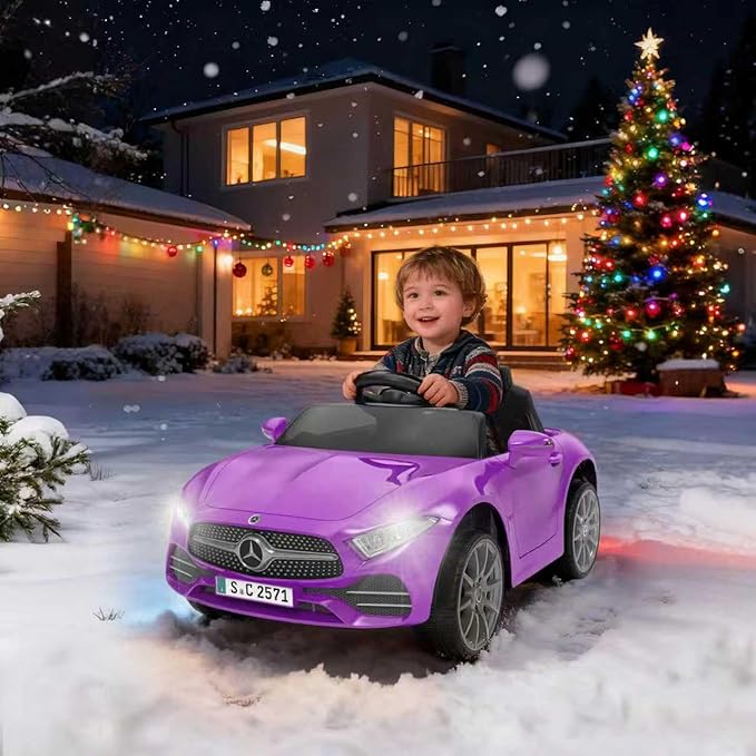 12V Kids Ride On Car with 2.4G Remote Control,Battery Powered Electric Car Ride On Vehicle Double Doors, Safety Belt,LED Light (SC-Purple)