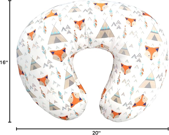 LAT Nursing Pillow for Breastfeeding,100% Cotton Removable Cover,Ergonomic Breast Feeding Pillows for Mom and Baby,Machine Washable(Orange Fox)