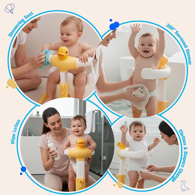 Wmaiwei Adjustable Baby Shower Stand Support | Safety & Non-Slip Baby Bath Stand | Standing Bathtub for Infants 8-36 Months | Toddler Shower Support with 55 Lbs Capacity | Ideal Gift for Babies Bath