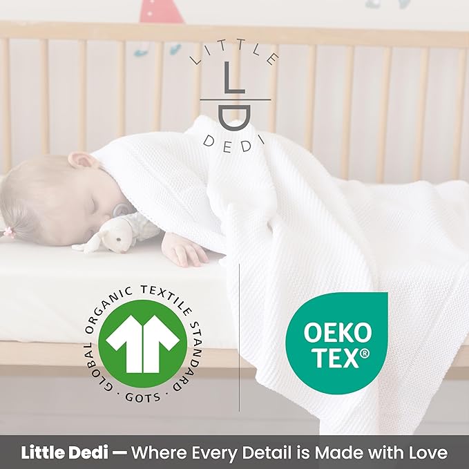 Little Dedi 100% Organic Cotton Baby Knitted Blanket with Gift Box - Soft Toddler, Crib, Stroller Blanket - Neutral Swaddle and Receiving Blanket for Newborns, 30"x40", White