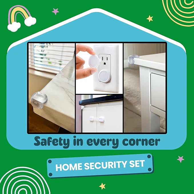 Booboo (60 Pack) Child Safety Baby Proofing Kit | x10 Cabinet Drawer Locks, x20 Corner Guards, x30 Outlet Covers | Baby Proof Your Home & Kitchen with No Trapped Fingers | No Tools Needed