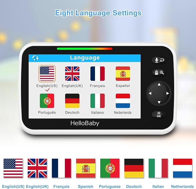 HelloBaby Monitor with Camera and Audio, 5'' Screen with 16-Hour Video Streaming, Remote Pan-Tilt-Zoom Camera, Two-Way Talk, VOX Mode, Auto-Night Vision, Range up to 960ft and No WiFi