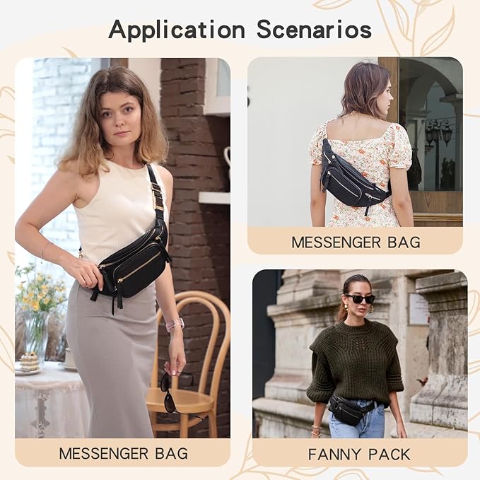 miss fong Small Diaper Bag - Leather Fanny Packs for Women, Mini Diaper Belt Bag, Mini Diaper Tote Bag with 9 Pockets Sling Diaper Bag for Women