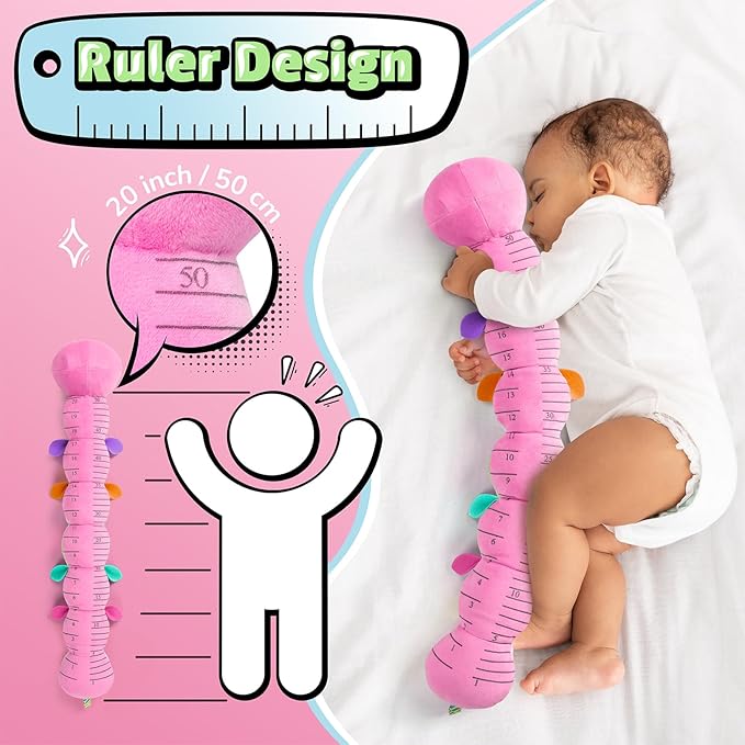 LIGHTDESIRE Baby Toys Musical Caterpillar,Infant Toys Stuffed Animals 3 6 12 Months Sensory Toy with Ruler Design,Crinkle&Ring Bell,Baby Teething Toy for Tummy Time Newborn Boy Girl Gifts (Pink)