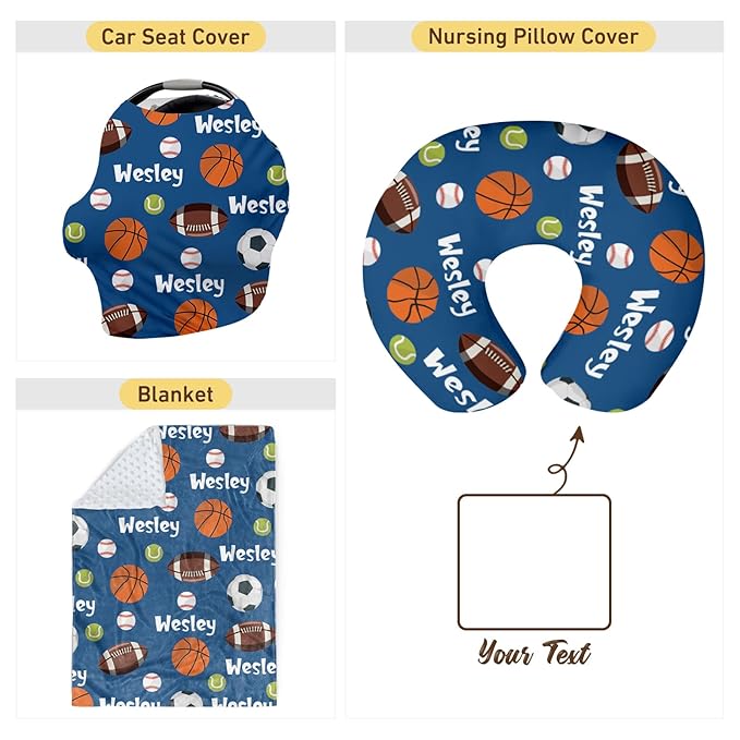 Rucekia Baby Nursing Pillow Cover - Personalized Name Blue Balls Breastfeeding U-Shaped for Bottle Feeding, Ultra Soft Comfortable Breastfeeding Pillow Cover for Infant Baby Boys and Girls