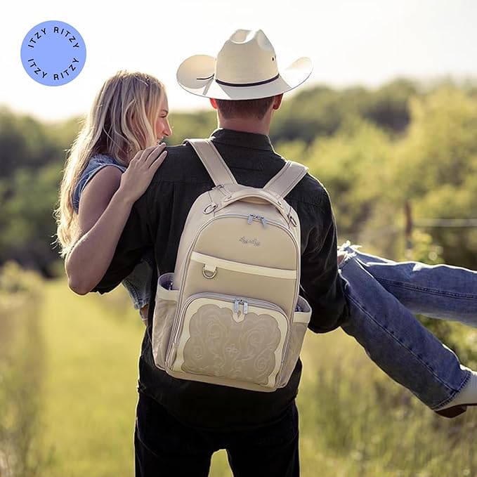 Itzy Ritzy Diaper Bag Backpack – Large Capacity Boss Plus Baby Backpack Diaper Bag Featuring 19 Pockets, Changing Pad, Stroller Clips, and Comfortable Backpack Straps, Oat