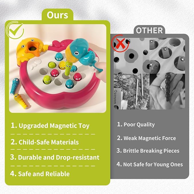 Magnetic Bird Feeding Game Woodpecker Worm Toy Montessori Fine Motor Skills Toddler Toy Age 2-4 Sensory Toys for Toddlers 3-5 Educational Learning Toys 2 Year Old Boy and Girl Gifts