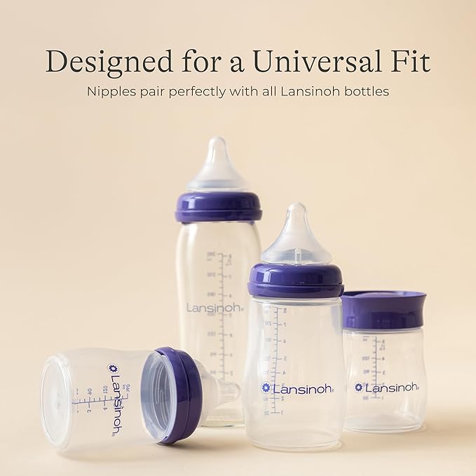 Lansinoh NaturalWave Newborn Gift Set – 4 Anti‑Colic 5 oz Bottles with Newborn XS Flow Nipples + 4 Breastfeeding 8 oz Bottles with M‑Flow Nipples 8 Pack Total