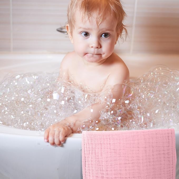 VitalCozy 8 Pcs Baby Muslin Hooded Bath Towels and Washcloths Muslin Cotton Hooded Baby Towels Absorbent Blankets for Gift Newborn Infant Shower (32 x 32 Inch,Bright Colors)