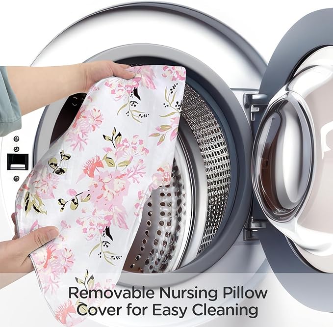 Little Grape Land Nursing Pillow, Upgraded Breast Feeding Pillow for Mom, Breastfeeding Bottle Feeding for 0–16 Months, Machine Washable Cover with Firm Breathable Filling for Tummy Time, Rose Floral