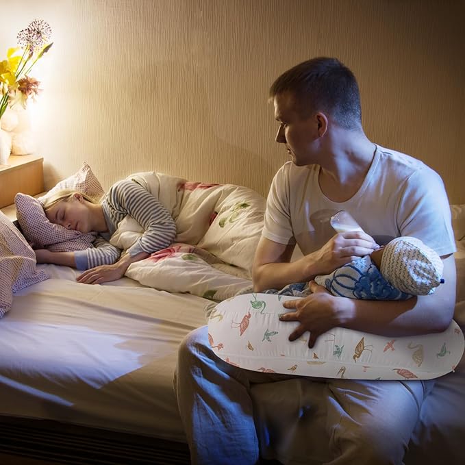 Little Grape Land Nursing Pillow for Breastfeeding, Ergonomic Feeding Pillow with Removable Cover, Baby Feeding Pillow with Hidden Zipper Guard and Supportive Breathable Filling, Birds, Upgraded