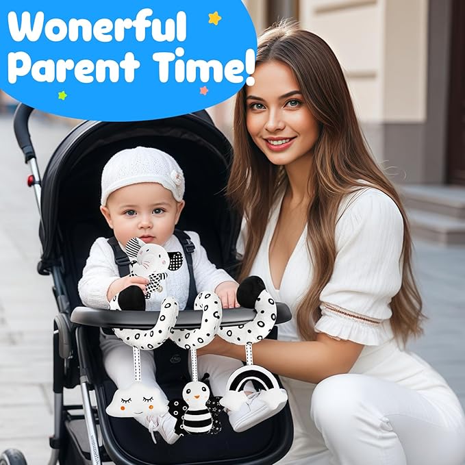 TSYAN High Contrast Baby Toys for Babies 0-6 Months, Black and White Baby Sensory Toys with Car Seat Toys,Infant Toys with Black White Book, Hanging Rattle Toys for Baby Gifts