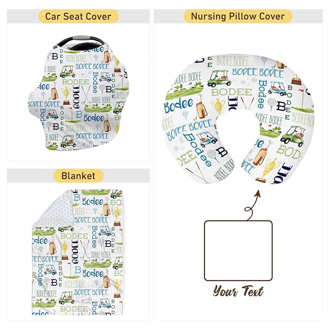 Rucekia Baby Nursing Pillow Cover - Personalized Name Golf Theme Breastfeeding U-Shaped for Bottle Feeding, Ultra Soft Comfortable Breastfeeding Pillow Cover for Infant Baby Boys and Girls