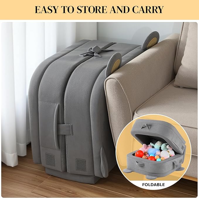 MAMIZO Toddler Travel Bed,Foldable Portable Toddler Floor Bed with Soft Foam for Baby and Kids Aged 1-4,Washable Cover Travel Crib with Safety Rail for Home,Hotel,Family Visits,Camping,Grey