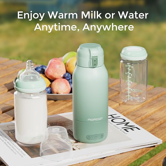 Momcozy Portable Milk Warmer for Travel โ Dual Heating Modes for Breast Milk & Water, Portable Bottle Warmer with Fast Heating & Long Battery Life, 17 Ounces Large Capacity to Meet Your All-Day Needs