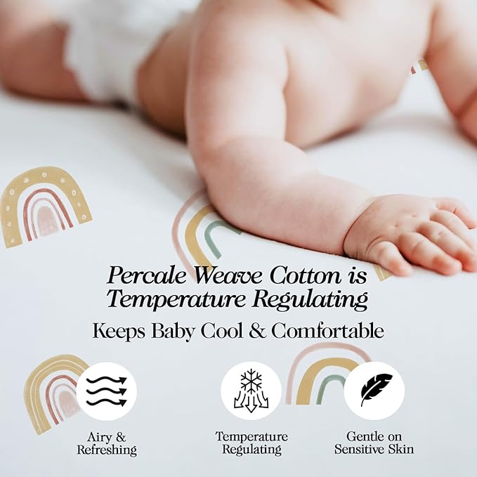 100% Organic Cotton Crib Sheets (3-Pack) - GOTS Certified - Breathable Organic Crib Sheets - Double-Elastic for Secure Fit, Extra Protection for Your Baby - Gender-Neutral Sheet (28"x55")/ 140 x 70cm