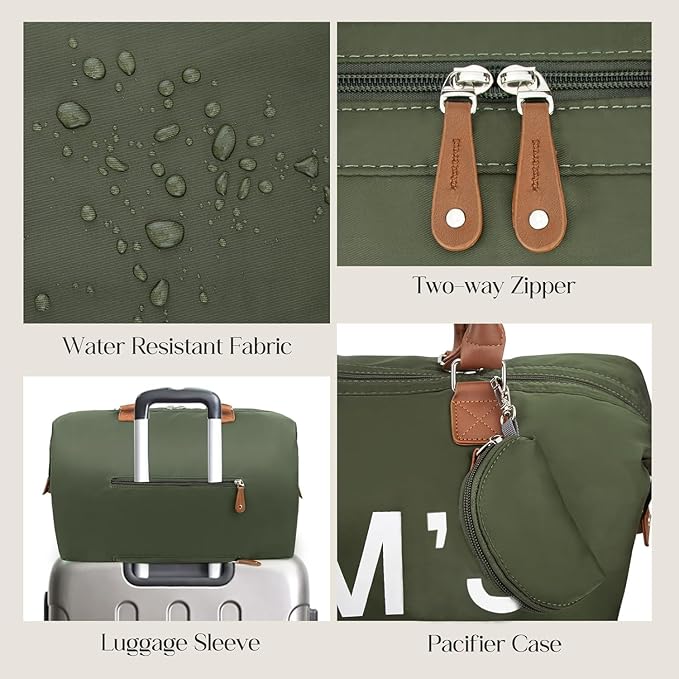 printe 6pcs Large Diaper Bag Tote with Changing Pad & 2 Organized Pouches, Mom's Bag for Hospital with Pacifier Case, Straps, Stroller Hook, Baby Diaper Bag for Weekender Travel, Olive Green