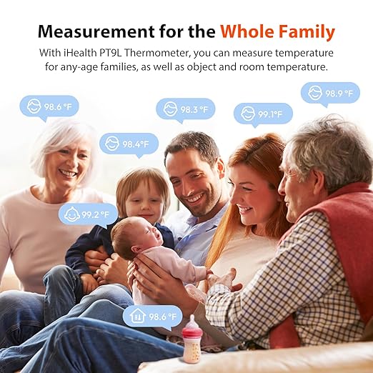 iHealth Infrared Digital Thermometer for Adults and Kids, Baby Thermometer with 3-in-1 Mode & 3-Color Prompt, Fever Alarm & Silent Mode, Forehead & Object Detection, 40 Memory Storages, PT9L, White