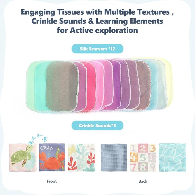 Youuys Baby Tissue Box Toy for Babies 6-12 Months - Montessori Toys Baby Tissue Box Sensory Toys for 1 Year Old - Boy Girl Gifts for Babies 6 12 18 Months Old (Ocean)