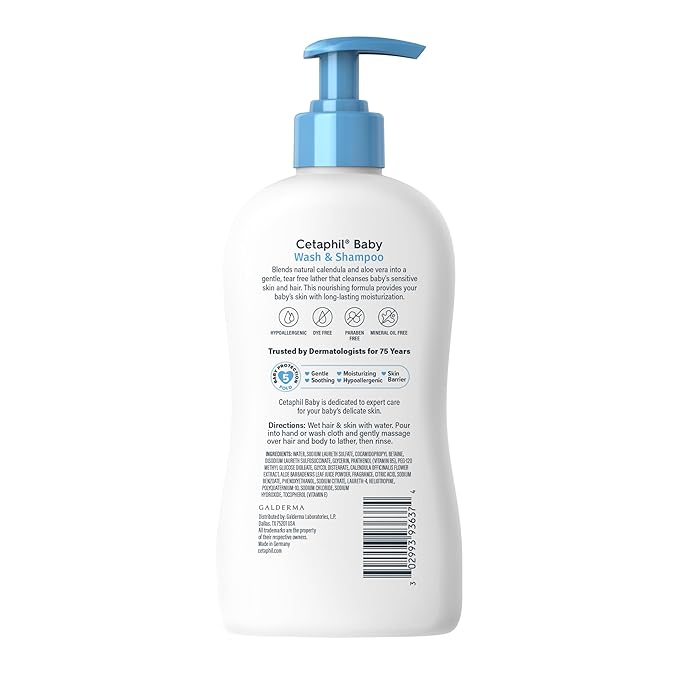 Cetaphil Baby Wash & Shampoo ,Tear Free, Paraben, Colorant and Mineral Oil Free, 13.5 Fl. Oz (Packaging May Vary)