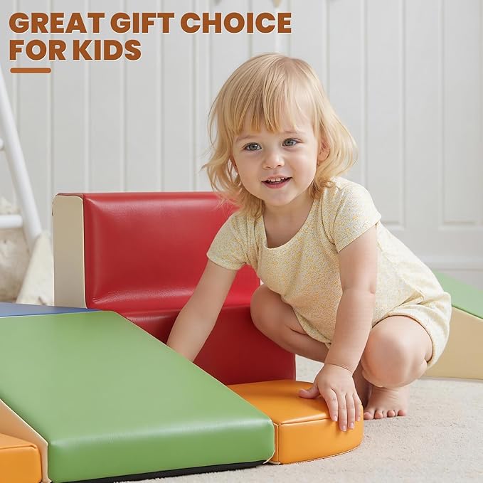 Foam Climbing Blocks for Toddlers: 6-Piece Soft Play Set - PU Leather Climbing and Crawling Toys - Indoor Baby Learning Gym - Kids Play Structure for Birthday Gift