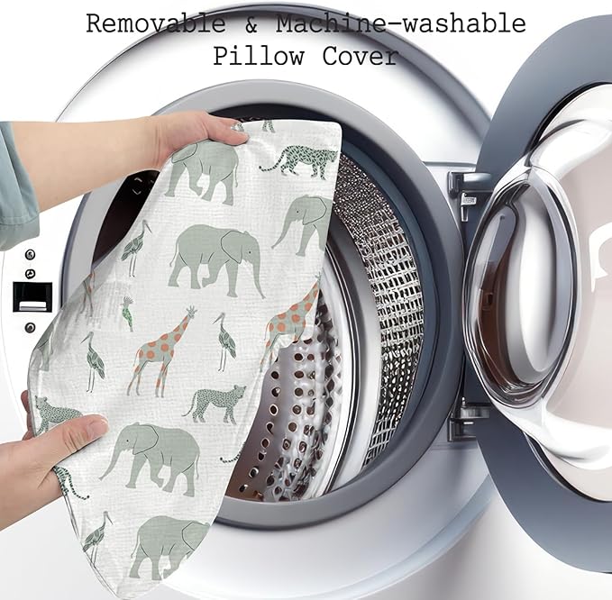 Little Grape Land Nursing Pillow, Soft 100% Cotton Breastfeeding Pillow with Breathable Muslin Removable Cover, Breast Feeding Pillows for Babies 0-12 Months with Protective Zipper, Safari