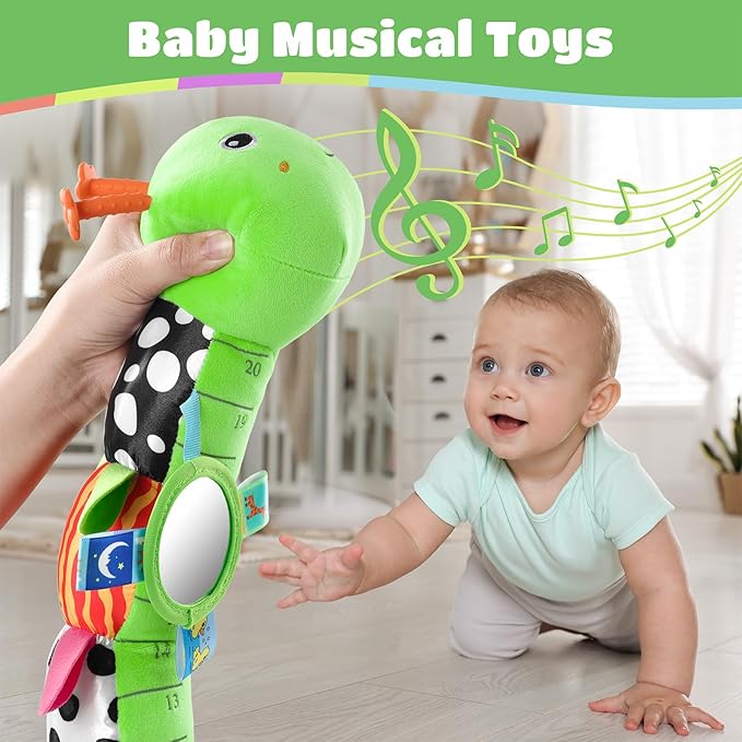 AWOTOY Baby Toys 6-12 Months Music Caterpillar Infant Toys Stuffed Animals 0-3-6 Months Tummy Time Teething Sensory Toys with Mirror Rattle&Pull String for Boys Girls Birthday Gifts|Grass Green,Leafy
