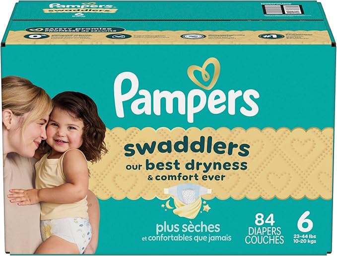 Pampers Swaddlers Diapers, Size 6 (23-44 lbs), 84 Count, Absorbent, Keeps Baby Dry and Comfortable, Skin Safe Disposable Baby Diaper (Packaging May Vary)