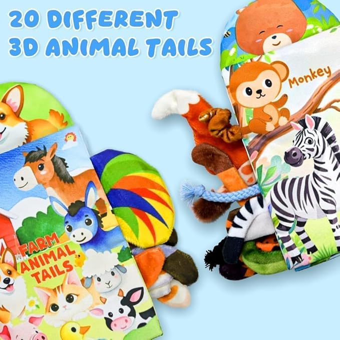 Kimicare 2 PCS Baby Books 0-6 Months, Crinkle Books for Babies, Jungle Tails Soft Cloth Book for Babies 6-12 Months, Infant Farms Sensory Book, Tummy Time Toys, Birthday Gifts Christmas