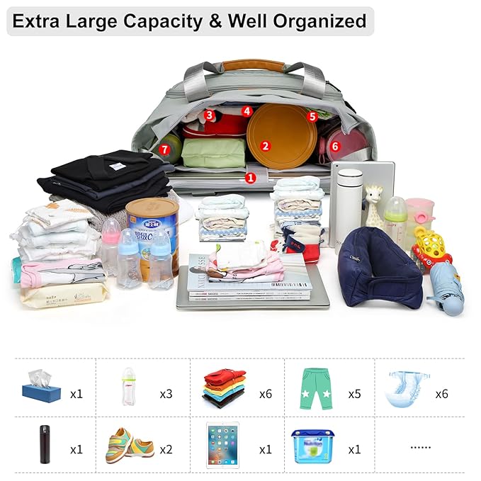 Diaper Bag Tote, Large Tote Diaper Bag with 16" Laptop Compartment, Baby Bag with Insulated Pocket for Mam and Dad, Ideal for Travel, Work (Morandi Grey) | Dual stroller hooks, Working Parents, 3 Insulated Pocket