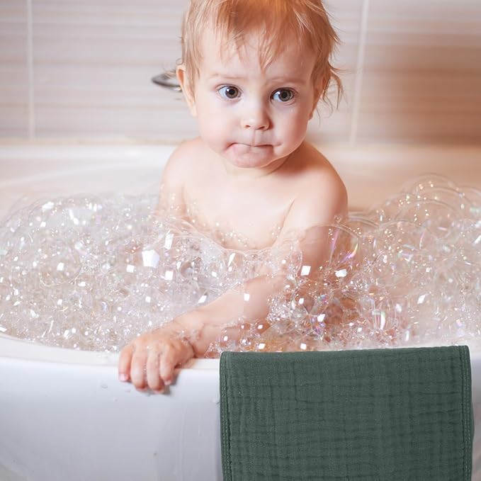 VitalCozy 8 Pcs Baby Muslin Hooded Bath Towels and Washcloths Muslin Cotton Hooded Baby Towels Absorbent Blankets for Gift Newborn Infant Shower (32 x 32 Inch,Mist Colors)