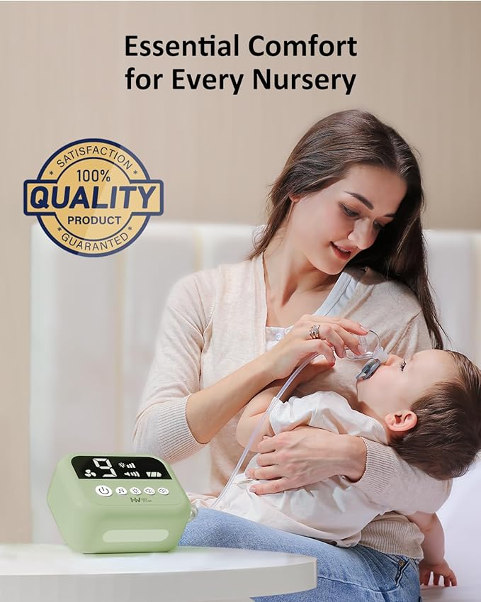 HEYVALUE Nasal Aspirator for Baby, Hospital Grade Nose Sucker with 9 Levels Suction, Night Light and Nursery Rhyme Soothing, Electric Nose Suction for Baby with Food-Grade Silicone Tips Green