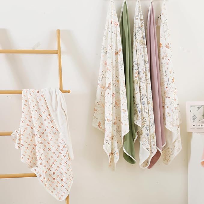 GRSSDER Baby Hooded Towel 2 Pack for Newborn, Super Soft Bath Towels with Original Design, Ultra Absorbent Knit Terry, Large Toddler Towels with Hood for Girls, Shower Gifts for Infant, 34"x 34"