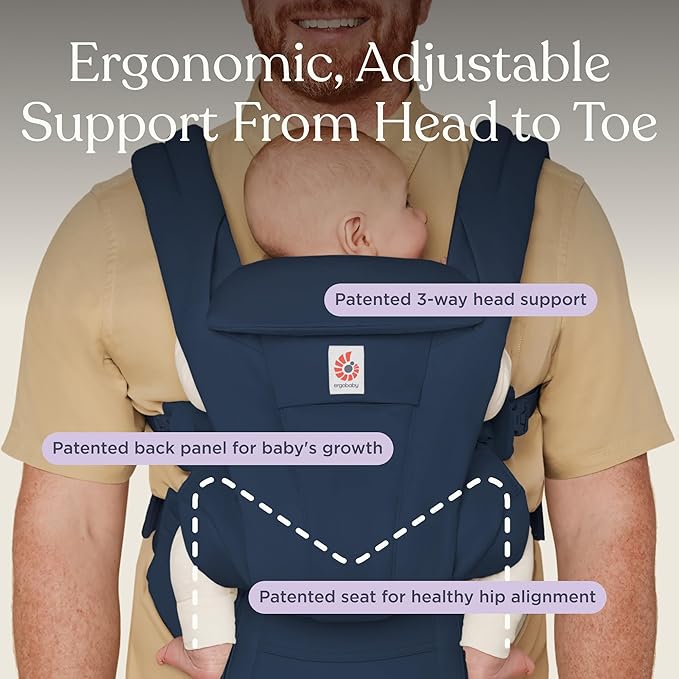 Ergobaby Omni Deluxe Baby Carrier Newborn to Toddler - Breathable Baby Carriers for Summer - All-Position Carrier with Enhanced Lumbar Support & Airflow (7-45 Pounds), Cotton, Midnight Blue