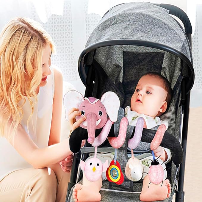 Musical Owl Rattle Sheep Pink Elephant Car Seat Toys for Babies 0-6 Months, Hanging Stroller Toys for Baby Girls 3-6 Month, Newborn Girl Infants Baby Birthday Gift Toy 0-12 Months