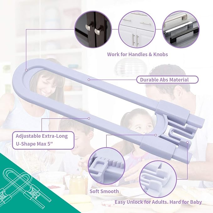 Sliding Cabinet Child Safety Locks - OKEFAN Baby Proofing Cabinet Lock Cupboard Latches for Kids on Closet Door Knobs Handles Pulls No Drill (8, White)