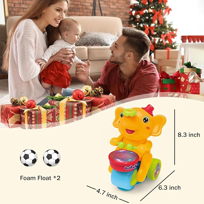 Baby Elephant Musical Crawling Toy with Lights, Sounds, Blowing Ball, Infant Sensory Toys, Birthday Gifts for Kids Boy Girl 3 4 5 6 7 8 Years (Yellow)