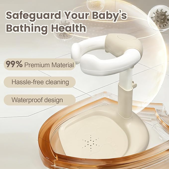 Baby Shower Stand with Support, 2-in-1 Sitting & Standing Baby Bath Stand with Anti-Slip Base, 10 Levels Adjustable Height and Armrest with Seat for Toddlers, Ideal Gift for Infants 6-36 Months