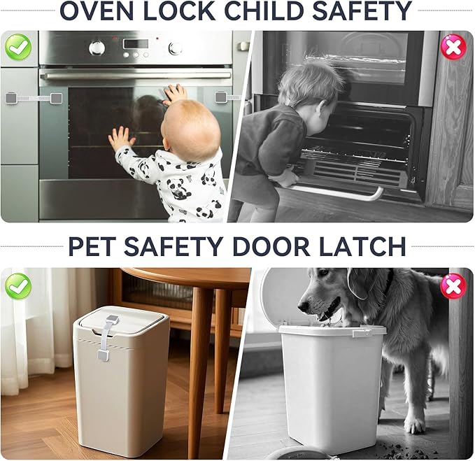 2 Pack Child Safety Cabinet Locks for Baby Proofing, Length Adjustable Latch Straps Dual Button Design for Drawers Fridge Refrigerator Doors Toilet Seat Oven