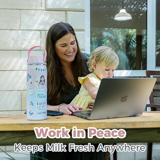 HEYTRIP Portable Breastmilk Cooler - 20oz Stainless Steel Milk Chiller Bottle for Travel & Work | Reusable Breastmilk Storage Container, 36+ Hour Cooling, TSA Approved | Rosy Azure