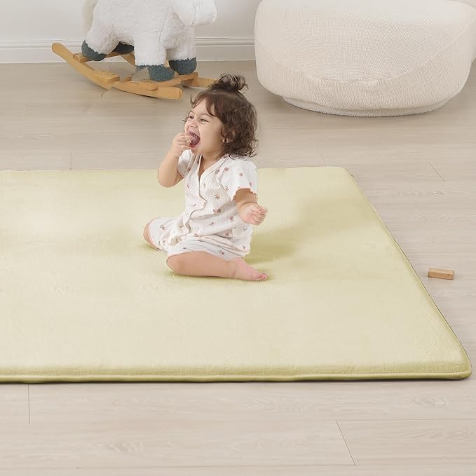 PAPAMAT 1.3" Thick Baby Floor Play Mat 50x50, Basic Padded Foam Mat for Tummy Time Crawling, Non Slip Cushioned for Babies Toddlers Infants Kids (Cream)