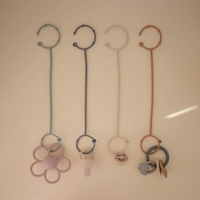 mushie Adjustable Silicone Toy Straps 2-Pack | Baby Accessories Holder for Travel, Stroller, High Chair (Natural/Shifting Sand)