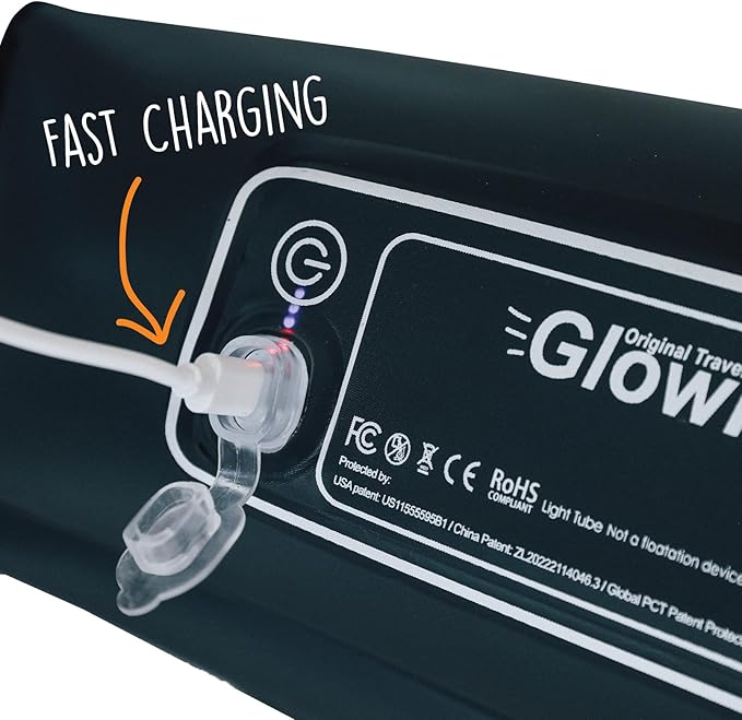 GLOWBED Inflatable Travel Bed with LED Lights & Remote – Portable Kids Air Mattress for Travel, Camping & Sleepovers – Blow Up Bed with Glowing Halo Night Light Designed for Balance – Twin Size